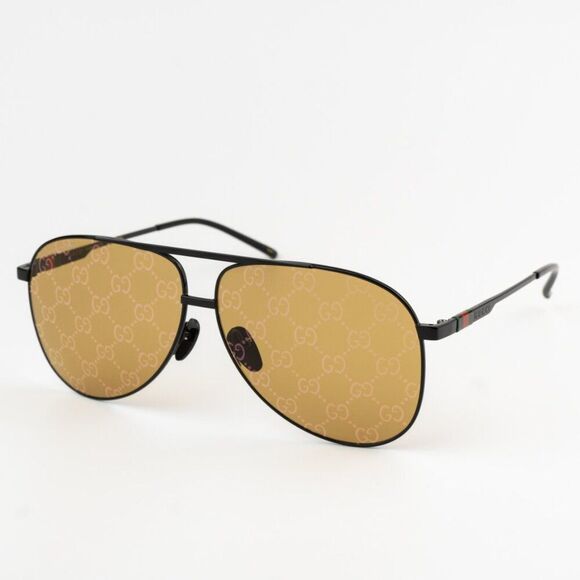 NEW Gucci GG1677S 005 Black Yellow Mirror Logo Pilot Unisex Sunglasses - Picture 1 of 12